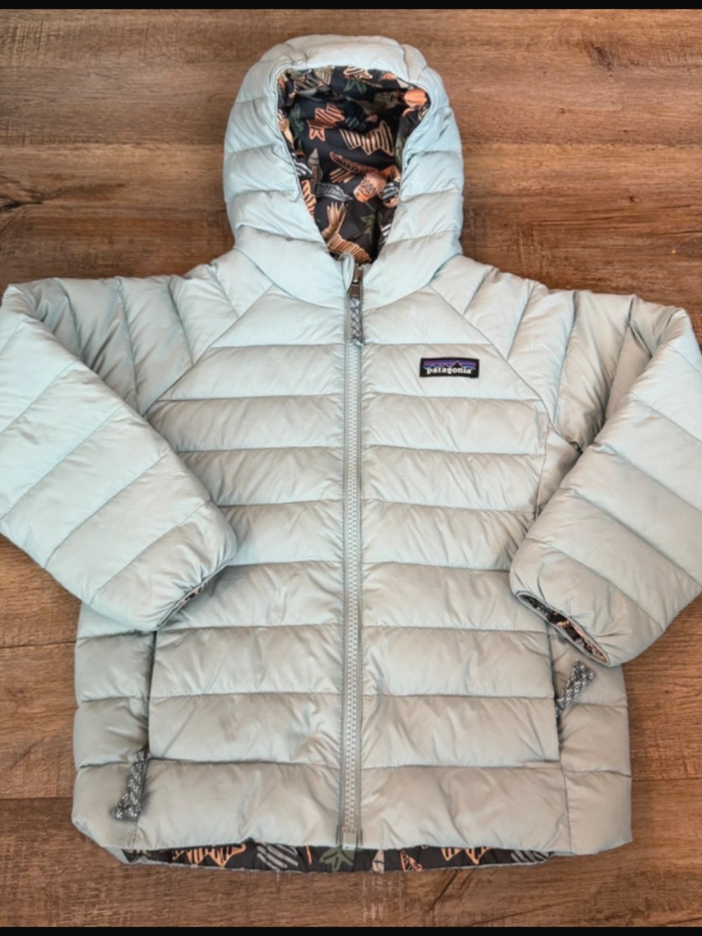 New Patagonia Youth Reversible Down Sweater Hooded Jacket size 5T Goose down Hu